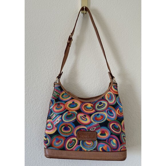 Vintage Dooney & Bourke Rare Multicolored Rainbow Hat Print Hobo Shoulder Bag - Picture 1 of 11